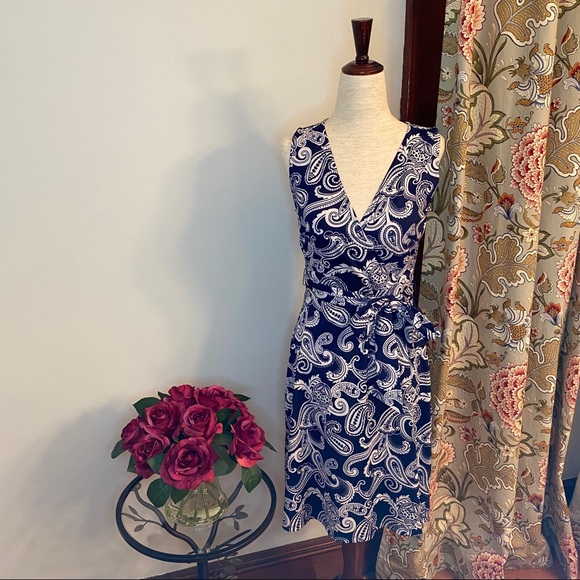 INC International Concepts Dresses & Skirts - INC blue and white sleeveless v-neck dress